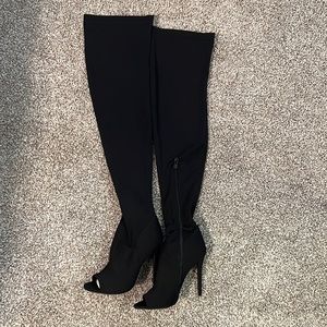 Black Thigh High Peep Toe Boots Womens Size 9.5